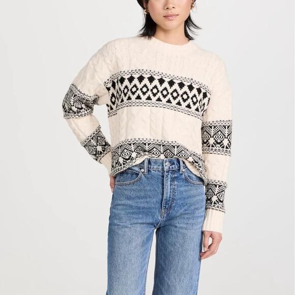 NWT REVOLVE LINE AND DOT Women's Cream Black Montana Faire Isle Sweater - Picture 9 of 9